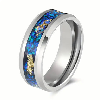 Blue Opal & Tungsten Wedding Ring